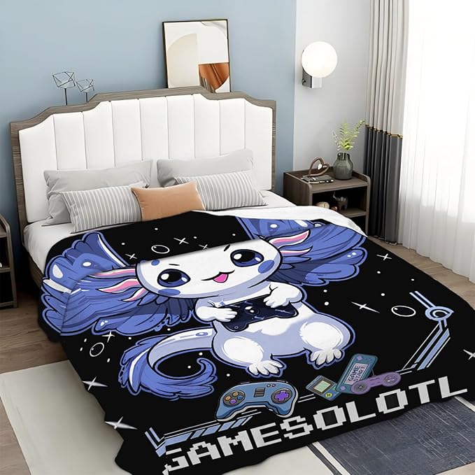 Tijuboni Axolotl Gaming Throw Blanket Game Gifts for Girls Boys Women Men Kids Adults Soft Flannel Fleece Blanket for Couch Sofa Bed Home Decor 50"x60"