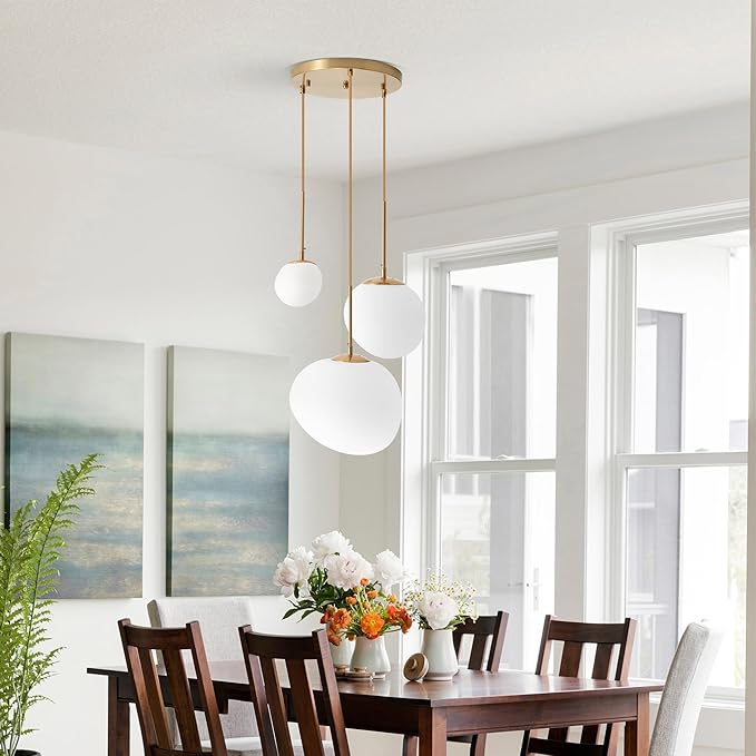 EFPefect 3 Lights Pendant Light for Kitchen Island Modern Globe Cluster Chandelier Ceiling Light Fixture for Dining Living Room Bedroom