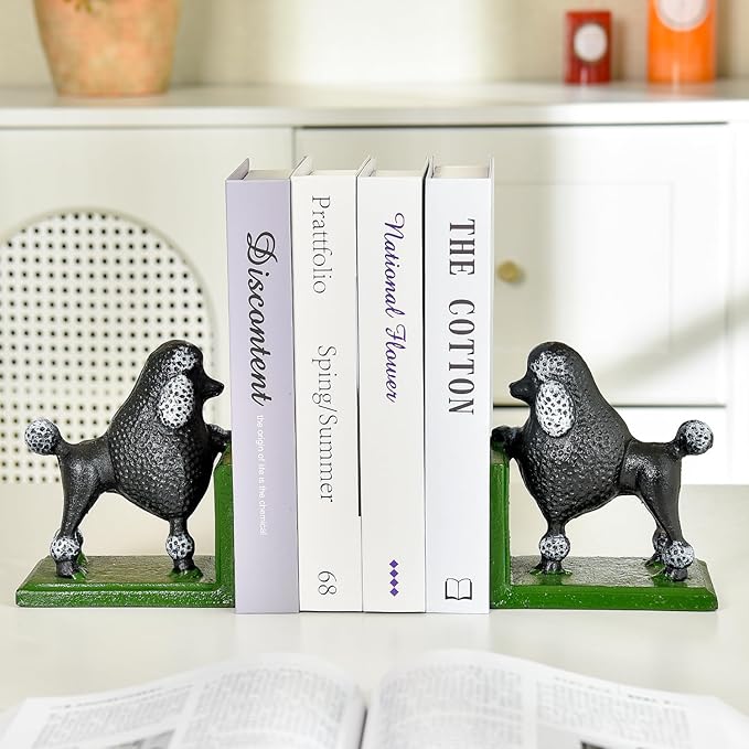 Sungmor Cast Iron Heavy Duty Bookends, 2PC Lovely Animal Dog Statues Book End for Shelves, Solid Heavy Weight Decorative Bookends for Bookshelf Decor, Door Stoppers Book Holders for Home Office Shelf