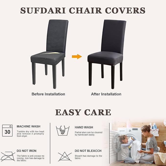 Sufdari Dining Chair Covers,Kitchen Chair Cover,Parsons Chair Slipcover,Spandex Chair Protectors for Dining Room Stretch Chairs Cover Set of 8 -Dark Gray