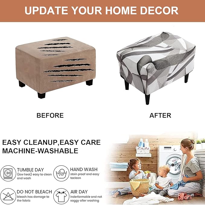 Eco-Ancheng Chair Cover Stretch Ottoman Cover Rectangular Storage Ottoman Slipcover Footrest Stool Covers Ottoman Slipcovers for Foot Stool with Nonslip Elastic Bottom