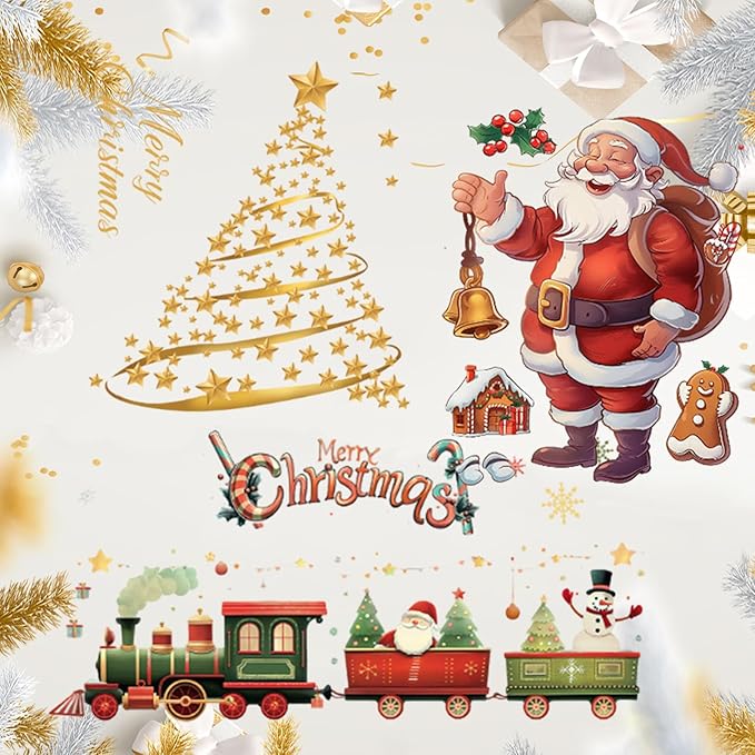 Christmas Creative Wall Sticker, Large 3D Wall Stickers Peel and Stick, Removable Winter Holiday Xmas Break Through Walls Decor, for Window Refrigerator Decorations (3pcs B)
