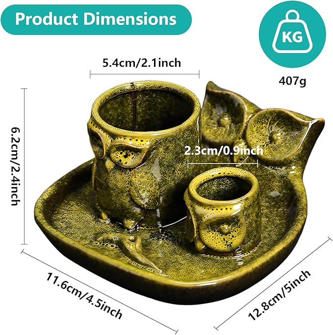 Comeon Palo Santo Holder, 4 in 1 Ceramic Owl Backflow Incense Burner Holder Candle Holder Sage Holder for Burning Bow(Yellow)