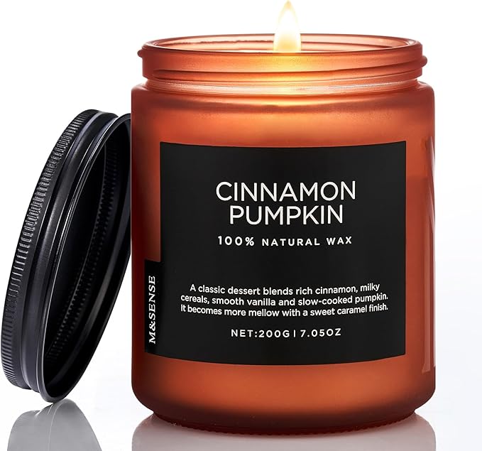 M&SENSE Cinnamon Pumpkin Fall Scented All Natural Soy Wax Candles for Home Scented, Cotton Wick Autumn Long Burning 7.05oz 50 Hours Burn Time, Jar Candle Gift for Thanksgiving