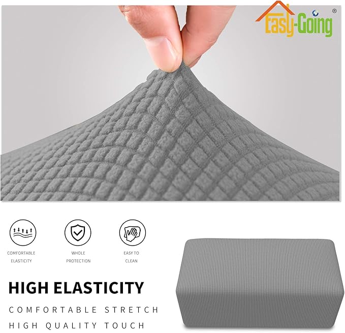 Easy-Going Stretch Ottoman Cover Folding Storage Stool Furniture Protector Soft Rectangle slipcover with Elastic Bottom (Ottoman X-Large,Light Grey)
