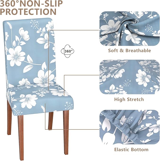 Stretch Dining Chair Covers Set of 4,Floral Print Chair Covers,Soft Removable Washable,Pet Friendly Furniture Protector,Universal Chair Slipcovers for Home, Kitchen,Ceremony Dining Room Seat