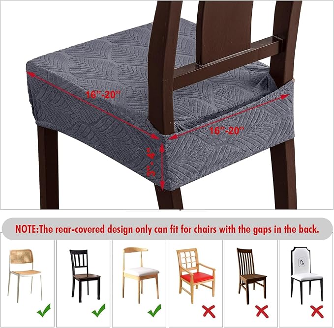 Waterproof Stretch Seat Covers,Dining Room Chair for 4 Set Removable Washable Chair Slipcover Protectors,Rear Covers,Dark Grey