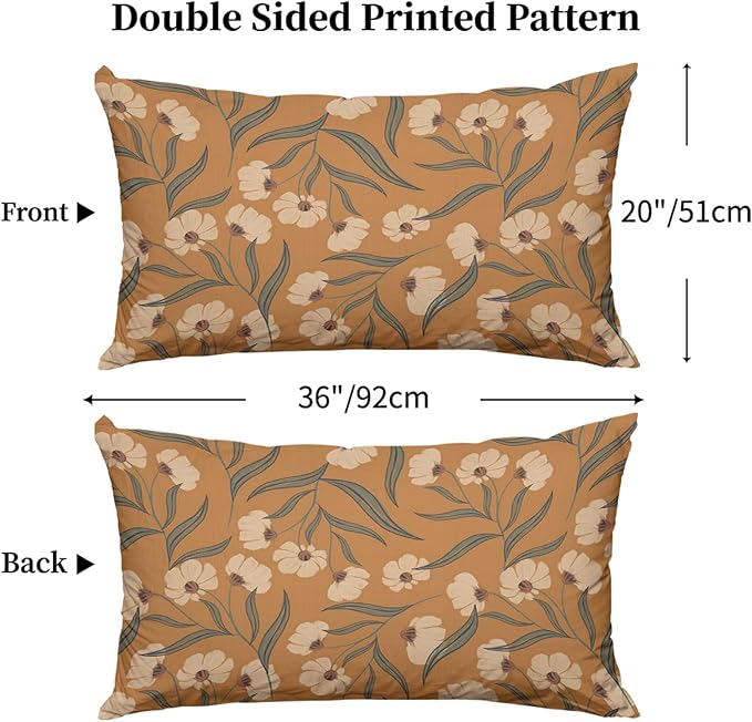 Boho Floral Pillow Protectors with Zipper Standard Size Vintage Botanical Leaf Pillow Covers Set of 2 Rustic Nature Wildflowers Pillow Cases Antique Midcentury Modern Bed Pillow Covers 20"x36" Orange