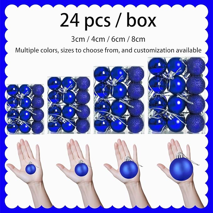 24 Count Small Blue Christmas Ornaments for Mini Christmas Tree, Small Shatterproof Xmas Tree Ornaments Balls Party Decorations, 1.2 Inch