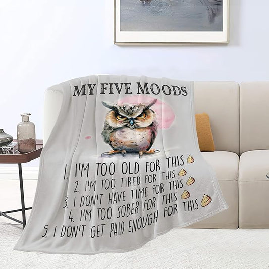 Cute Owl Throw Blanket Funny Owl Five Modes Decor Blanket Super Cozy Plush Lightweight Soft Plush Flannel Fleece Blanket Gifts for Girls Boys Kids Women Men Teenager for Sofa Bed Couch 50"X60"