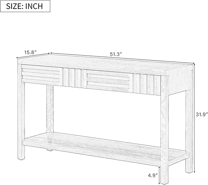 Modern Console Table with 2 Top Drawers and Bottom Shelf, Wooden 51'' Long Entryway Table Accent Sofa Table for Hallway Living Room Corridor Foyer (Navy Blue-AVR)