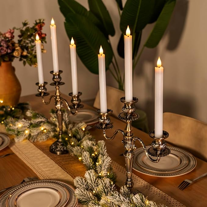 Homemory 6 Pcs Wax Flameless Taper Candles with Remote Timer and Dimmer, White Candle Sticks Battery Operated, LED Window Candles with Flickering Light, 9.6 Inches for Wedding Home Indoor Decoration