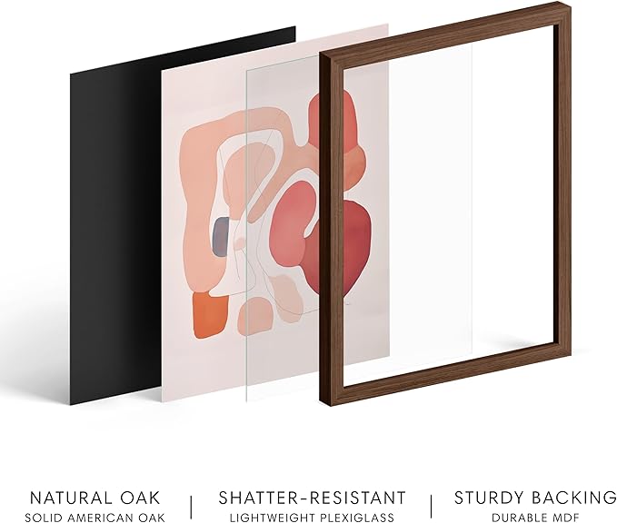 HAUS AND HUES Colorful Abstract Wall Art - Minimalist Retro Picture for Living Room Decor, Red and Pink Modern Wall Art Painting (Pink Abstract Shapes, Walnut Frame, 11x14)