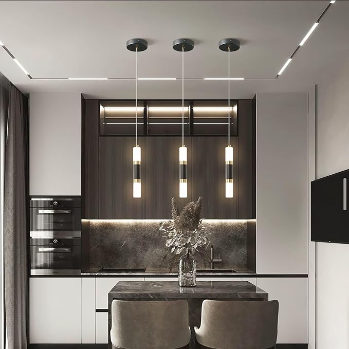 Modern Kitchen Island Light Fixture Dimmable LED Black Mini Pendant Light Bedroom Bedside Table Black Gold Small Pendant Lighting (1-Pack)