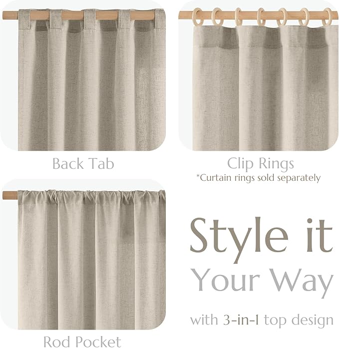 jinchan Linen Blend Curtain 96 inch Length 1 Panel for Sliding Door, Light Filtering 100 inch Extra Wide Farmhouse Drape with Rod Pocket Back Tab(100W x 96L, Oat)