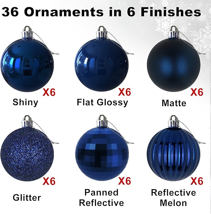 Navy Blue 1.6" Small Christmas Balls Christmas Tree Decoration Ornaments Shatterproof Hanging Balls for Birthday Halloween Holiday Wedding Decorations Set of 36pcs