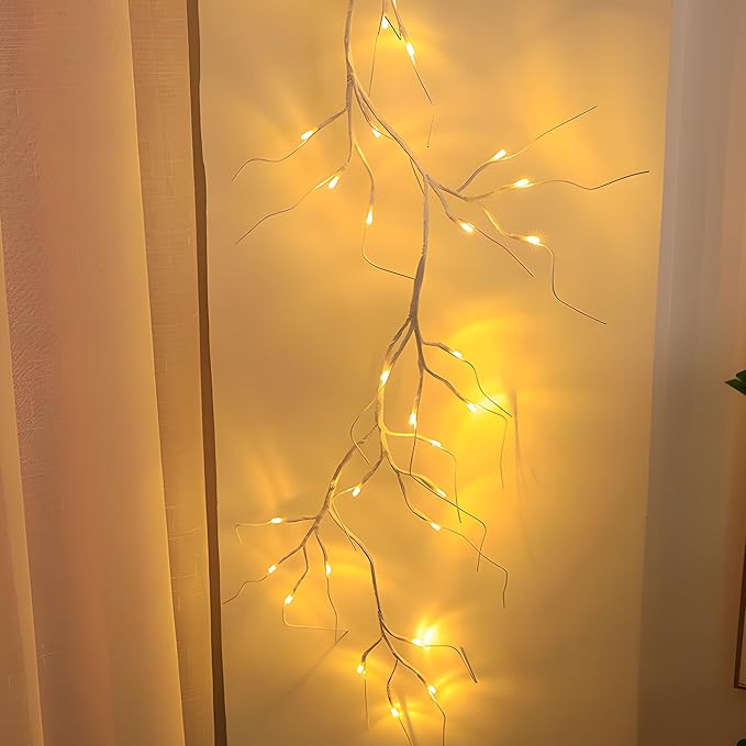Lighted Birch Garland 6FT 48 LED Battery Operated with Timer for Christmas Fireplace Mantle Table Decoration Indoor Outdoor Use