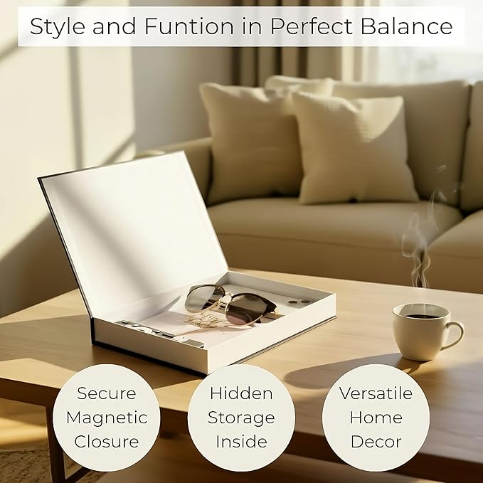 Decorative Book Box Set - 2 PCS Elegant Faux Linen Hidden Storage Books for Coffee Table, Shelf & Mantel Decor (Gray-White)