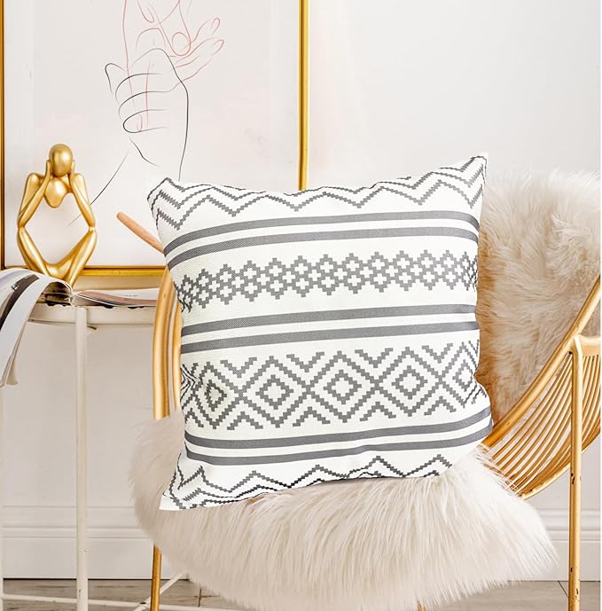 Decorative Throw Pillow Covers Set of 2 Light Gray Boho Pillow Covers 18x18 Inch Throw Pillow Cover Linen Pillowcase Modern Farmhouse Outdoor Pillow Covers for Couch Sofa Bed Living Room