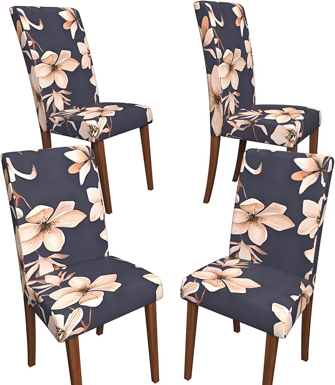 Stretch Dining Chair Covers Set of 4,Floral Print Chair Covers,Soft Removable Washable,Pet Friendly Furniture Protector,Universal Chair Slipcovers for Home, Kitchen,Ceremony Dining Room Seat