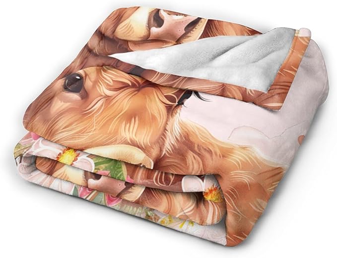 Tijuboni Pink Cow Throw Blanket Highland Cow Gifts for Girls Women Boys Men Kids Adults Soft Flannel Fleece Blanket for Couch Sofa Bed Home Decor 40"x50"