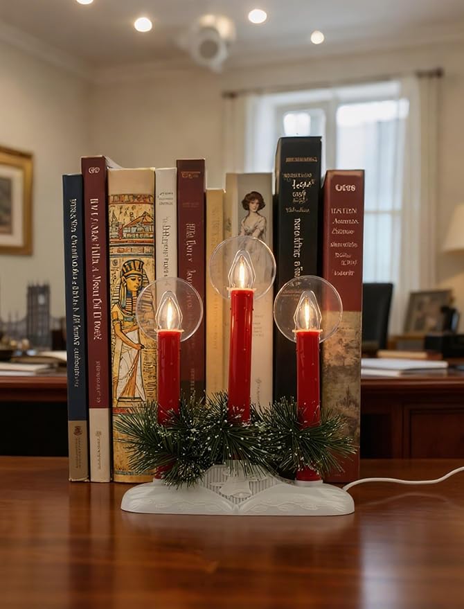 Bright Plug in Electric Window Candles, 3-Light Christmas Candolier with Safe LED Bulbs, Modern Flameless Candle Light Lamp for Holiday, Home & Party Decor, UL Listed