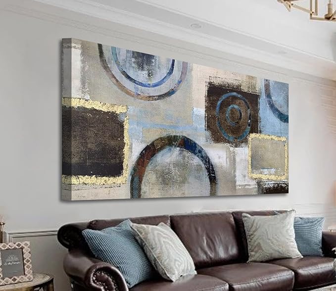 Acocifi Abstract Greige Wall Art Geometric Canvas Aesthetic Painting, Modern Beige Brown Grey Picture Textured Artwork Large Framed for Living Room Bedroom Hallways Bathroom Office Home Decor 58"x29"