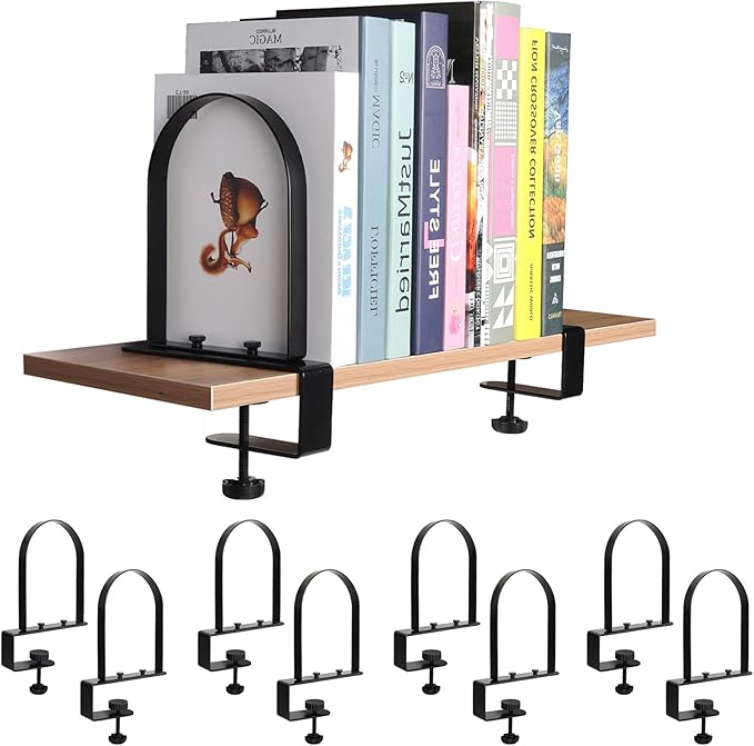 WOMACO Book Ends for Heavy Books, Heavy Duty Bookend for Shelves, Super Steady Clamp-On Non-Skid Metal Book Shelves Holders Stoppers for CDs, Vinyl Records (Black, 4 Pairs)