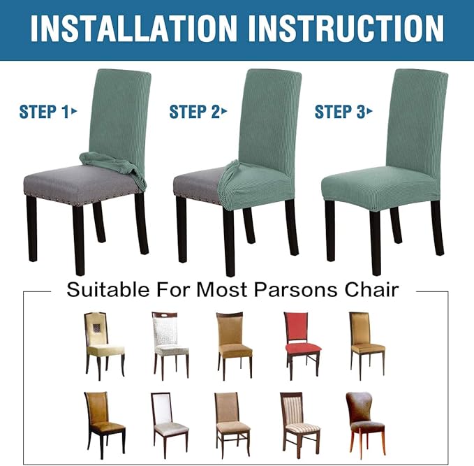 H.VERSAILTEX Stretch Dining Chair Covers Set of 6 Chair Covers for Dining Room Parsons Chair Slipcover Chair Protectors Covers Dining, Feature Textured Checked Jacquard Fabric, Sage