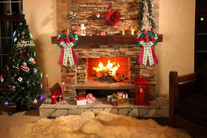 On-Airstore Large Christmas Wreath Bows, Christmas Words Velvet Ribbon Bows for Wreaths, Large Tree Topper Bows for Christmas Home Garden Indoor Outdoor Party Decoration Wreath Ornament Supplies