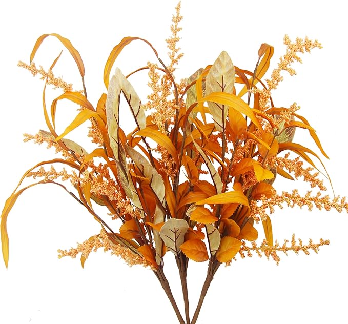 3 Pcs Artificial Fall Flowers Autumn Flowers Artificial for Decoration Fall Bouquet Maple Leaves Wheat Floral Arrangement Faux Fall Flower Branches for Thanksgiving Table Centerpieces Decor