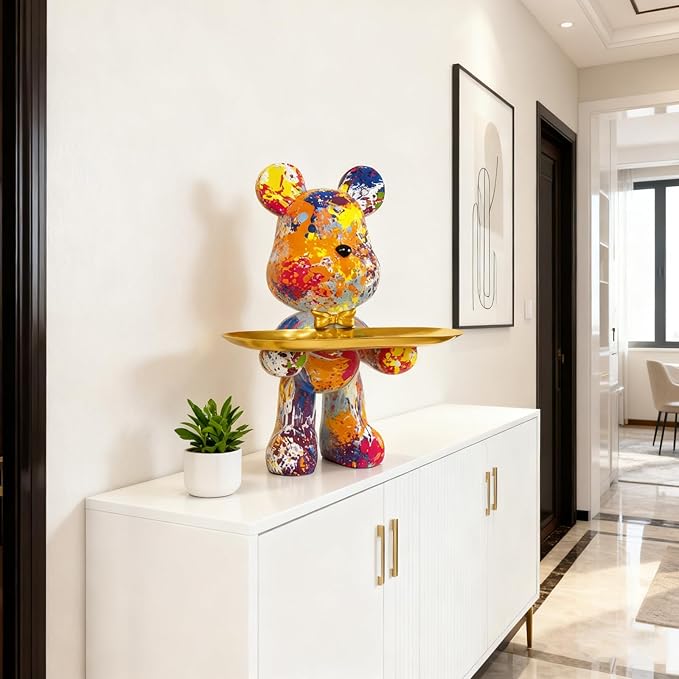 Bear Statue Resin Tray Sculpture for Home and Office Decor, Suitable for Bedroom, Living Room, Office on Table, Desktop, Shelves and Cabinet (Splash Dot)