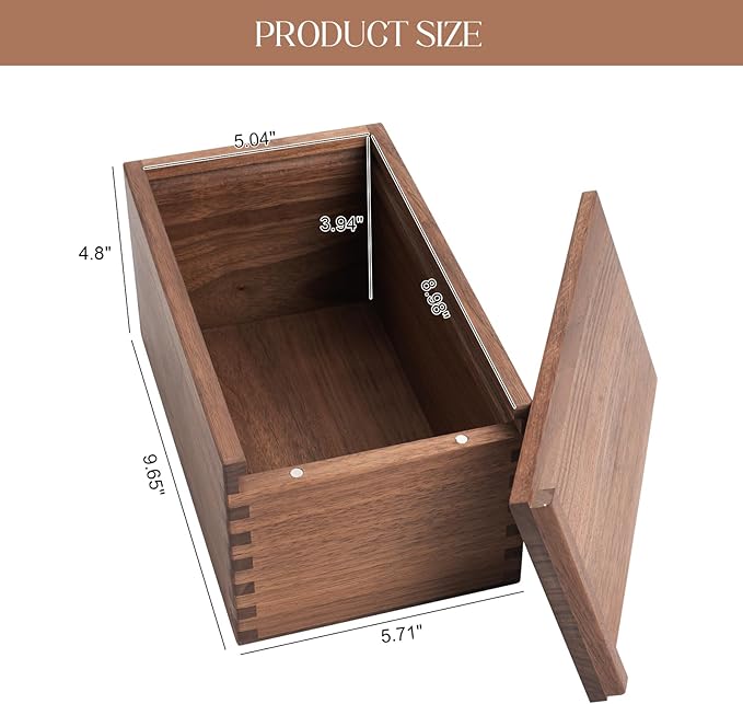 Wood Box with Slide Lid, Walnut Wooden Storage Box, 9.65'' x 5.71'' x 4.8'' Wooden Decorative Box for Keepsakes Valuables Accessories