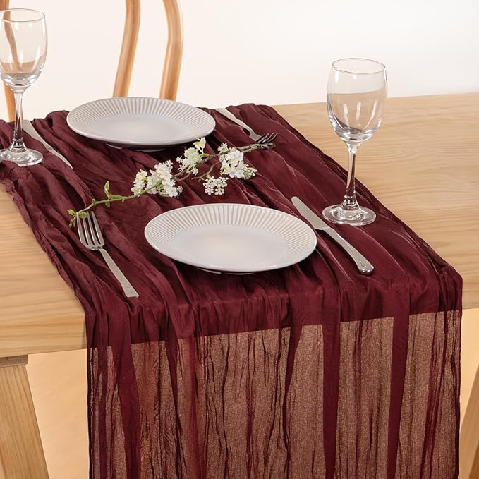 MLMC 3 Pack Burgundy Red Valentines Table Runner 10ft Rustic Gauze Wine Red Cheese Cloth Table Runner Cheesecloth Centerpiece for Wedding Holiday Anniversary Events Valentine's Day Decor