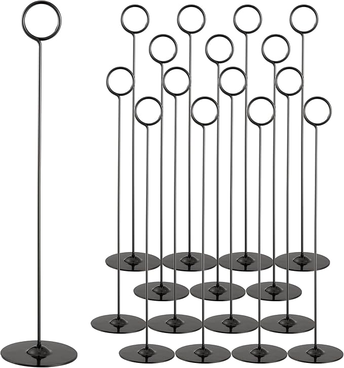 ERYTLLY 16PK Place Card Holders 12 Inch Table Number Holders Table Card Holders Steel Card Holders for Birthdays,Weddings,Photos, Food Signs, Memo Notes, Restaurants (Black)