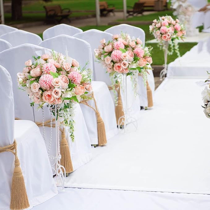 ASTRYAS Artificial Flowers, 2PCS Small Silk Flowers for Home Decor Indoor Fake Bouquet Faux Floral Arrangements Dining Table Centerpieces for Kitchen Bridal Wedding Party Decor, Pink