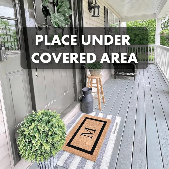 Coco Mats 'N More Black Single Bordered Monogrammed Coco Doormat 18" x 30" with Vinyl Backing | Personalized Door Mat for Home Entrance | Tough Coir Bristles Cleans Dirtiest Shoes | Housewarming Gifts