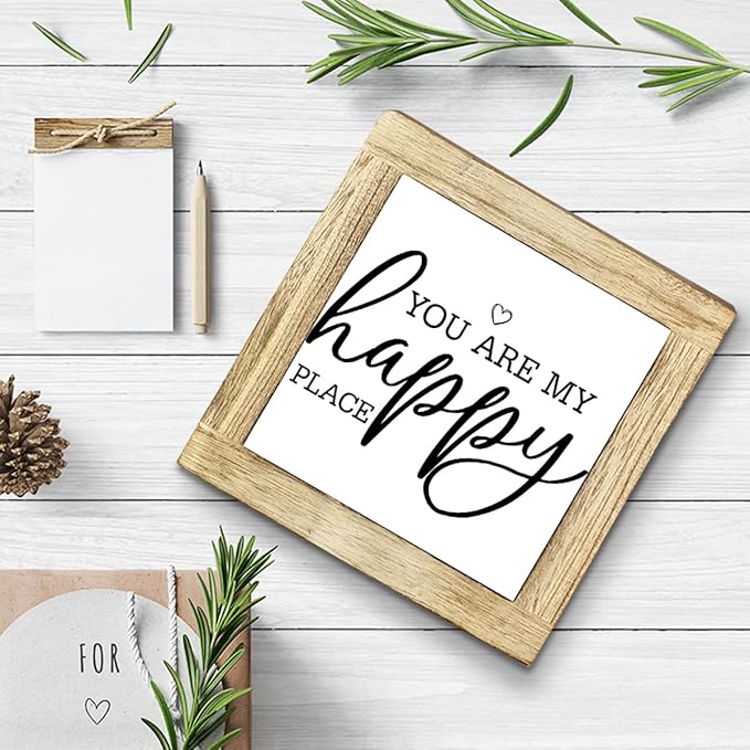 JXZOLQ You Are My Happy Place Wood Decor, Rustic Farmhouse Decor for the Home Sign, Home Decorate for Shelf,Family Signs Wall Decorative, Box Wood Plaques Desk Decoration, Housewarming Gift