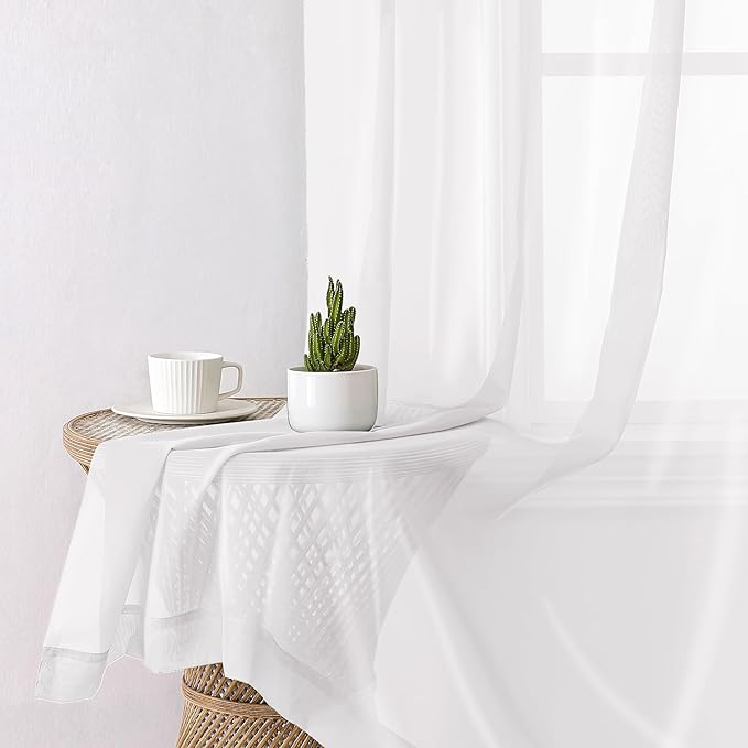 Lecloud White Sheer Curtains 84 Inches Long 2 Panels, Airy Solid Voile Window Curtain Drapes, Light Filtering Elegant Window Treatments for Bedroom Living Room with Rod Pocket, 40" W x 84" L