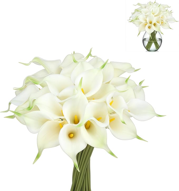 Artificial flowers-6PCS Realistic Calla Lily Artificial Flowers - 13.5" Latex Real Touch Faux Lilies for Wedding Bouquets, UV Resistant Outdoor Decor & Home Centerpieces (White)