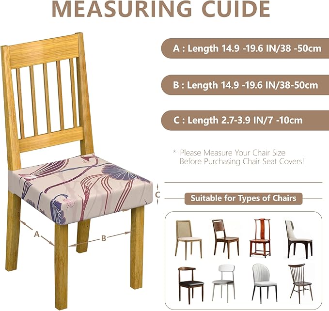 Stretch Dining Chair Seat Covers Set of 2,Dining Chair Slipcovers, Floral Printed Chair Covers,Soft Fabric Washable Upholstered Chair Seat Protector, No Rear Covers for Home Kitchen Dining Room