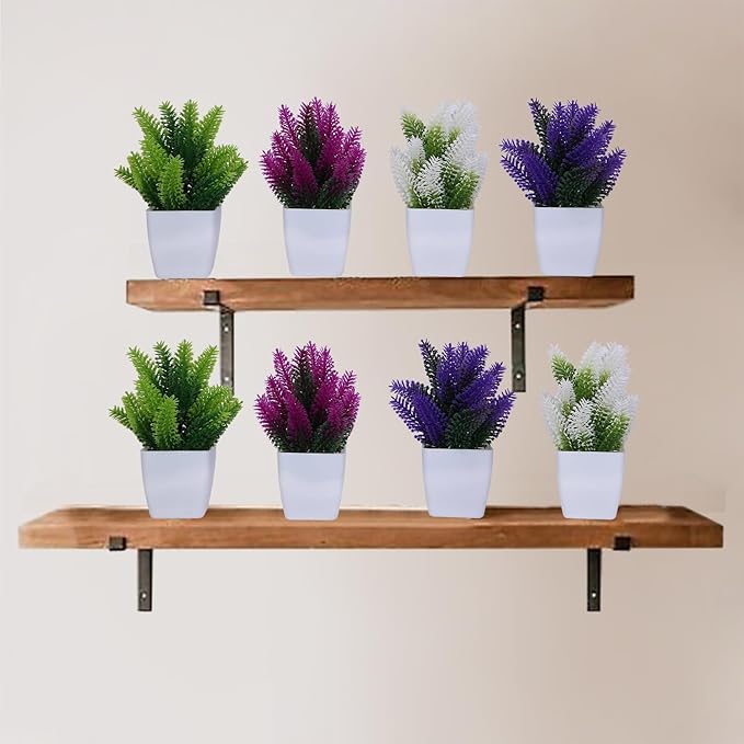 VENTO 8 Pack Colorful Mini Artificial Plants, Realistic Fake Greenery, Office, Bathroom, Desk, Table and Balcony Decor, UV Resistant, Easy-Care, Indoor, Outdoor, Ferns