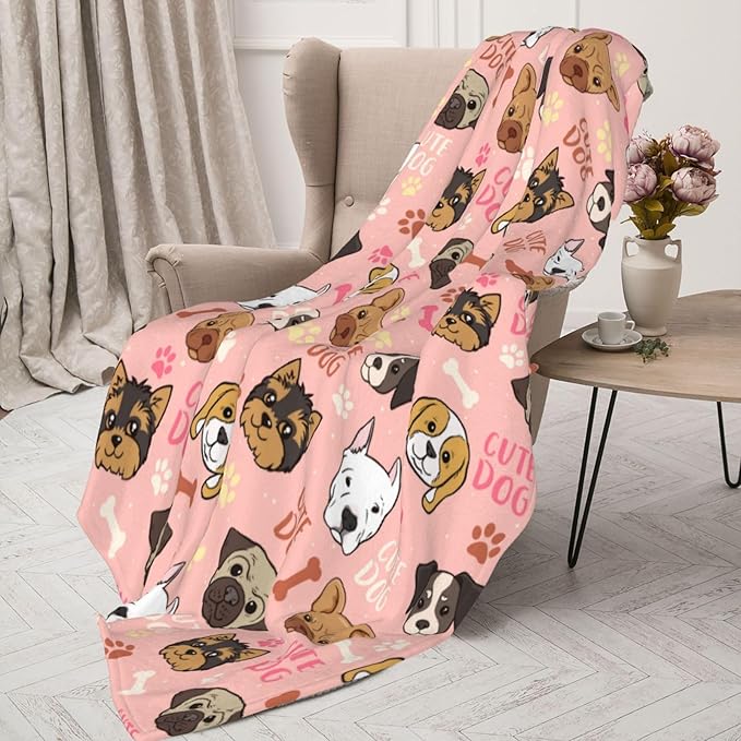 Cute Dogs Puppy Dog Fleece Blanket - Soft Cozy Plush Throw Blanket for Adults Kids Pet, Lightweight Warm Flannel Sherpa Blanket for Couch Bed Sofa, Gift for Dog Lovers 50"x40"
