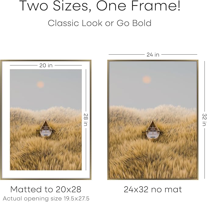 Homeforia 24x32 Picture Frame Bronze, High End Metal 24 x 32 Large Poster Frames with Mat 20 by 28 Photo, 24x32 Brass Frame Matted to 20x28 Print, 32x24 Thin Frames, Tempered Glass, Wall Kit, Set of 2
