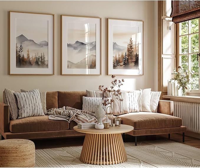 Neutral Mountain Wall Art Decor Set of 3 Forest Canvas Wall Art Poster Landscape Wall Art Artwork Modern Pictures Abstract Painting Watercolor Prints for Living Room Bedroom 12x16 Inch Unframed