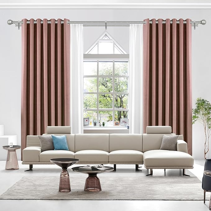 KAMANINA Silver Double Curtain Rods for Windows 66 to 120 Inches (5.5-10 Feet), 1 Inch Adjustable Heavy Duty Drapery Rod, Telescoping Dual Curtain Rod with Round Finials