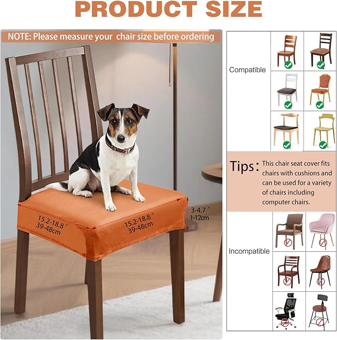 Dining Chair Seat Covers Set of 4, Stretch Velvet Chair Seat Slipcovers Protector, Removable Washable Kitchen Chair Covers for Dining Room Chairs (Set of 4, Orange)