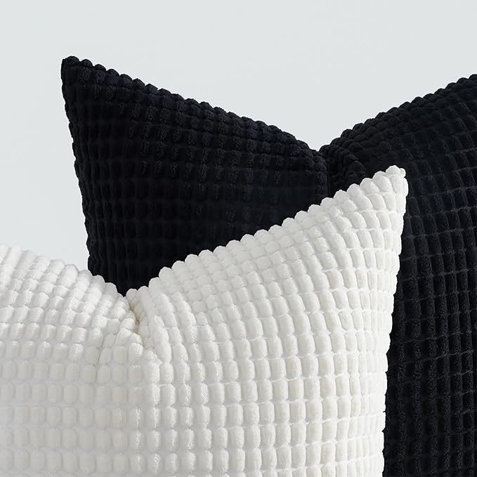 Topfinel 4 Packs Black and White Decorative Throw Pillow Covers 16x16 Inch for Living Room Couch Bed Sofa, Boho Western Farmhouse Home Decor, Square Soft Moss Corduroy Fall Cushion Case 40x40 cm