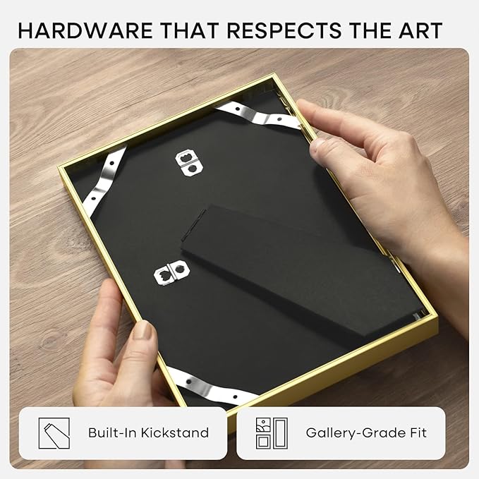 Homeforia 4x6 Picture Frame Gold, High End Metal 4 x 6 Gold Frames with Mat 3 x 5 for Print, 4by6 Desk Frame Matted to 3x5 inch Photo, 4 by 6 Wall or Tabletop Frame, Tempered Glass, Wall Kit, Set of 2