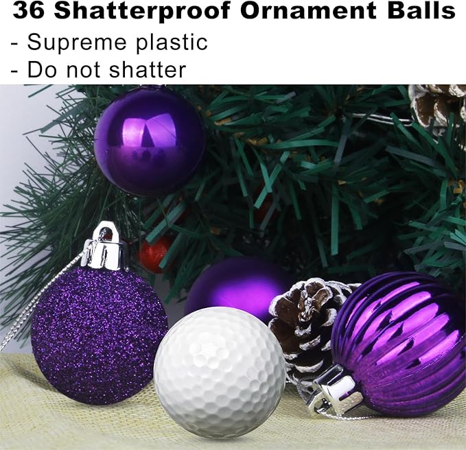 Purple 1.6" Small Christmas Balls Christmas Tree Decoration Ornaments Shatterproof Hanging Balls for Birthday Halloween Holiday Wedding Decorations Set of 36pcs